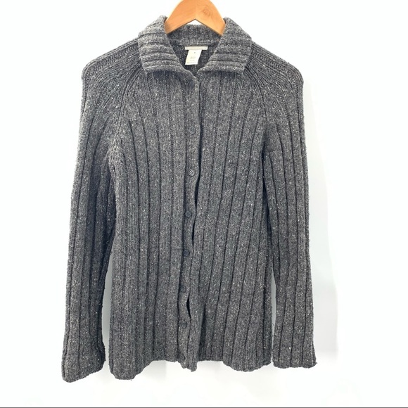 J. Crew Womens  Wool Charcoal Grey Chunky Knit Cardigan Size Medium - Picture 1 of 9